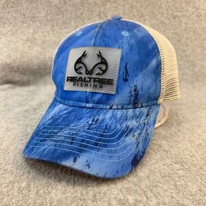 Realtree Fishing Logo Mens Blue Camo Realtree Trucker Hat Mesh Back OSFM